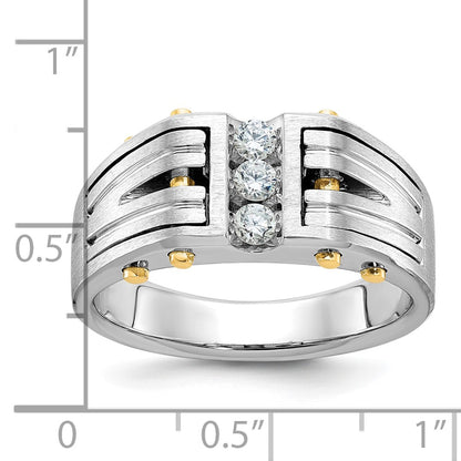 14k Two-tone Gold Men's Polished and Satin 1/4 carat Diamond Complete Ring