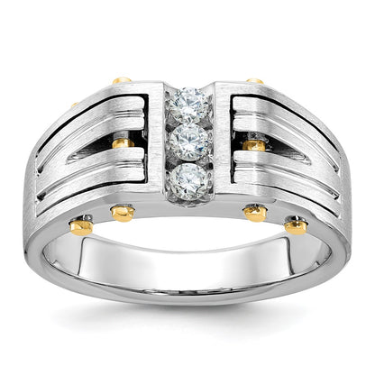 14k Two-tone Gold Men's Polished and Satin 1/4 carat Diamond Complete Ring