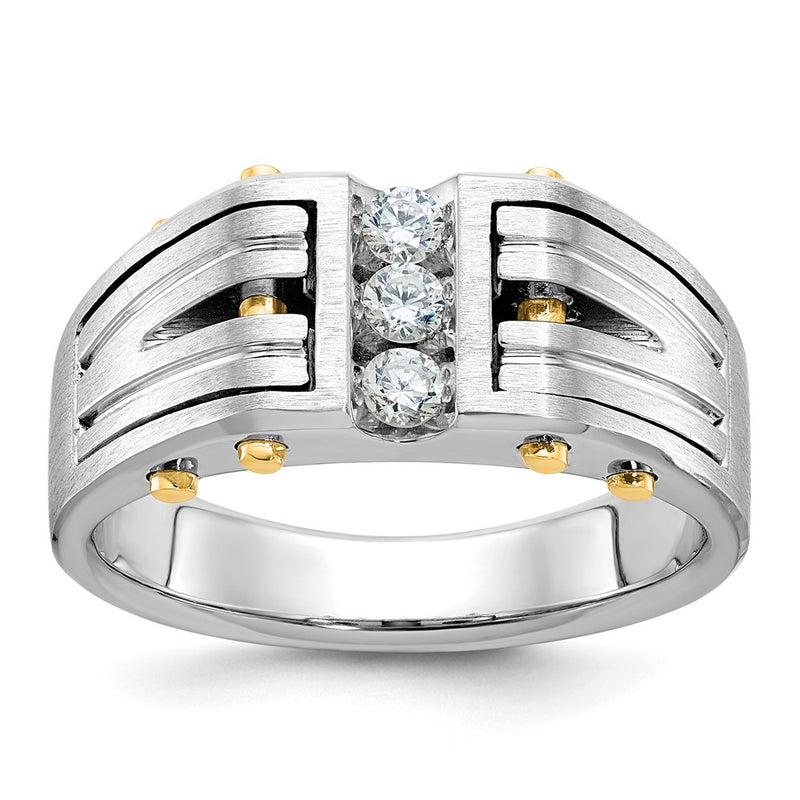 14k Two-tone Gold Men's Polished and Satin 1/4 carat Diamond Complete Ring
