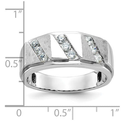 14k White Gold Men's Satin 1/2 carat Diamond Complete Ring