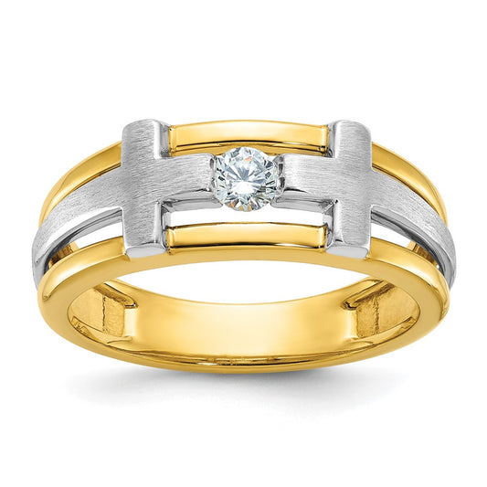 14k Two-tone Gold Men's Cross Satin Diamond Ring Mounting