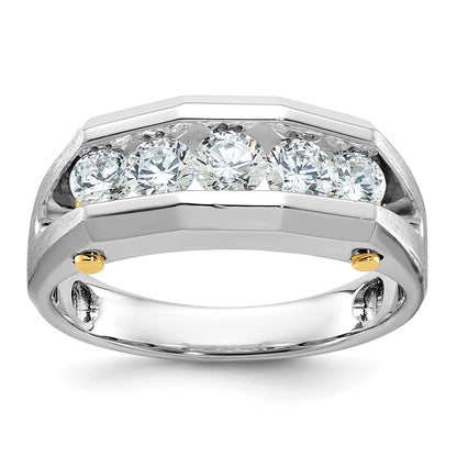 14k Two-tone Gold Men's Polished and Satin 1 carat Diamond Complete Ring