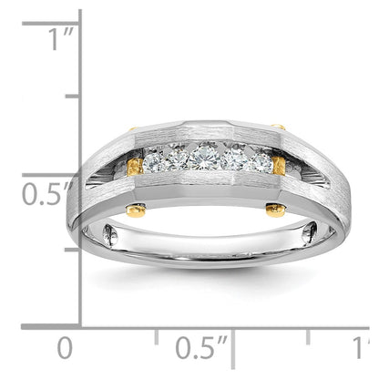 14k Two-tone Gold Men's Polished and Satin 1/4 carat Diamond Complete Ring