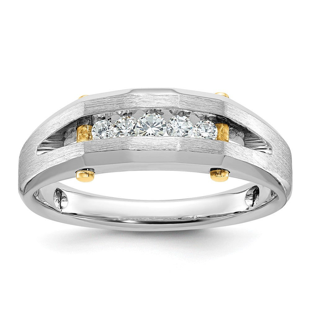 14k Two-tone Gold Men's Polished and Satin 1/4 carat Diamond Complete Ring