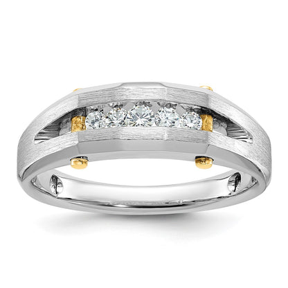 14k Two-tone Gold Men's Polished and Satin 1/4 carat Diamond Complete Ring