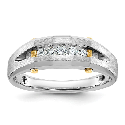 14k Two-tone Gold Men's Polished and Satin 1/4 carat Diamond Complete Ring