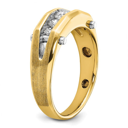 14k Two-tone Gold Men's Polished and Satin 1/2 carat Diamond Complete Ring