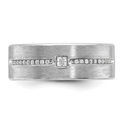 14k White Gold Men's Polished and Satin 1/5 carat Diamond Complete Ring