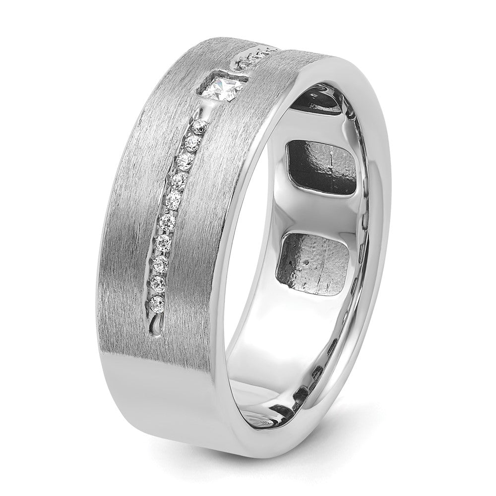 14k White Gold Men's Polished and Satin 1/5 carat Diamond Complete Ring