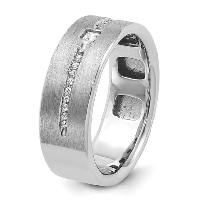 14k White Gold Men's Polished and Satin 1/5 carat Diamond Complete Ring