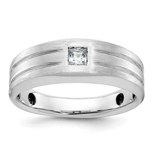 14k White Gold Men's Polished and Satin 1/6 carat Diamond Complete Ring