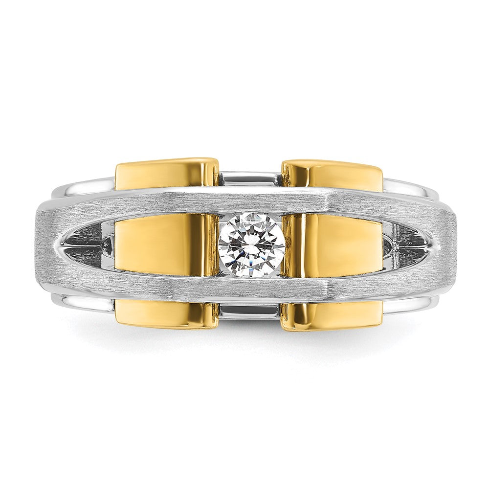 14k Two-tone Gold Men's Polished and Satin 1/5 carat Diamond Complete Ring