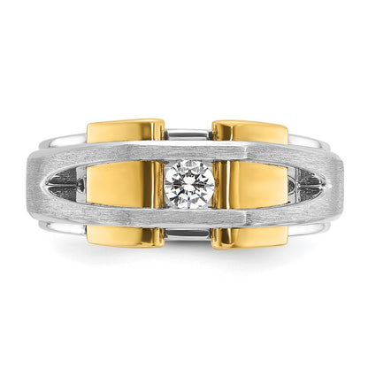 14k Two-tone Gold Men's Polished and Satin 1/5 carat Diamond Complete Ring