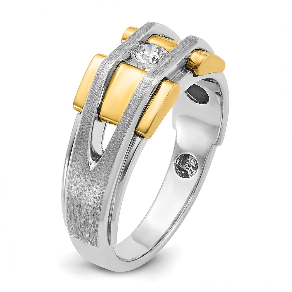 14k Two-tone Gold Men's Polished and Satin 1/5 carat Diamond Complete Ring
