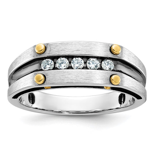 14k Two-tone Gold w/Black Rhodium Men's Satin 1/4 carat Diamond Complete Ring
