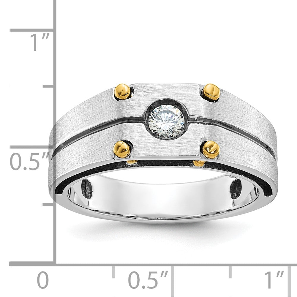 14k Two-tone Gold Men's Polished and Satin 1/5 carat Diamond Complete Ring