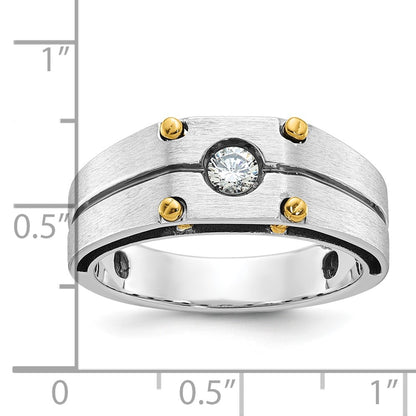 14k Two-tone Gold Men's Polished and Satin 1/5 carat Diamond Complete Ring