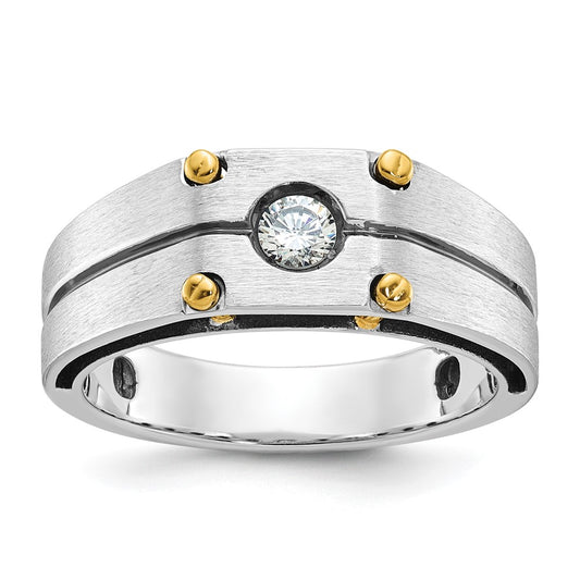 14k Two-tone Gold Men's Polished and Satin 1/5 carat Diamond Complete Ring