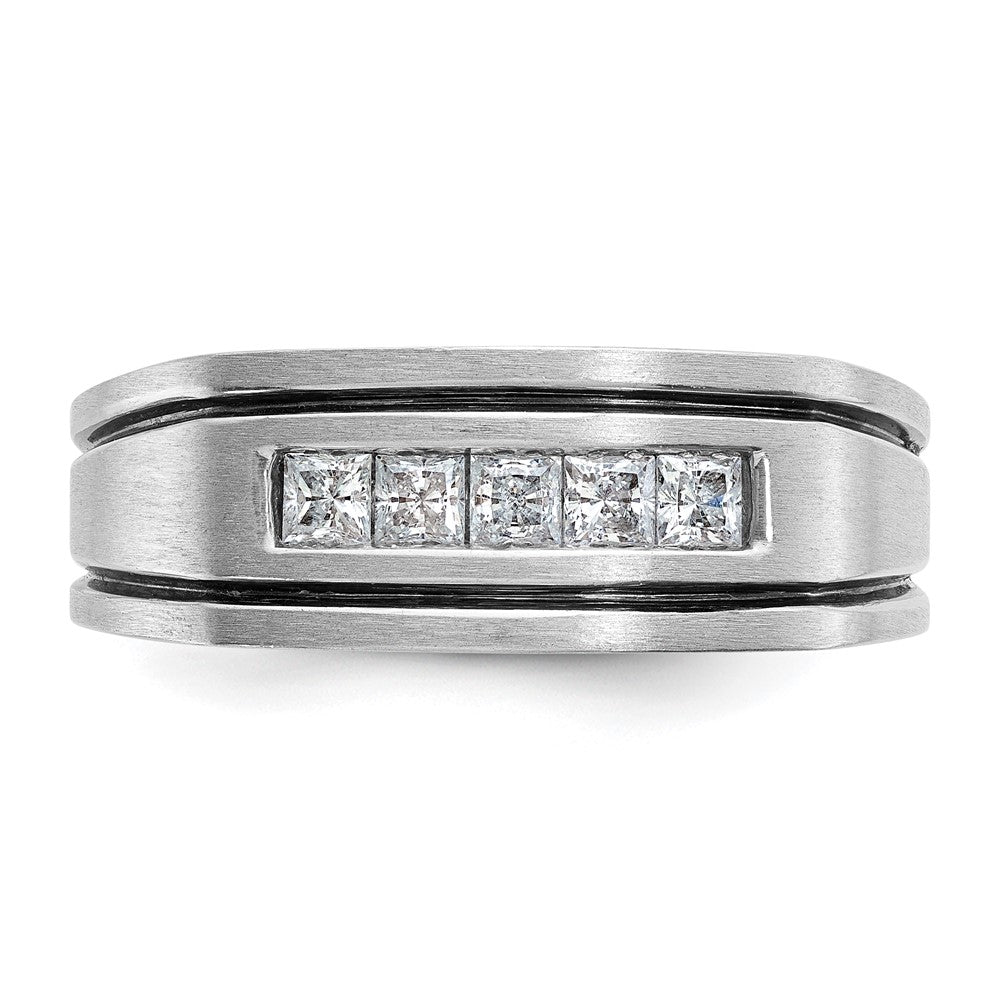 14k White Gold with Black Rhodium Men's Satin 1/2 carat Diamond Complete Ring