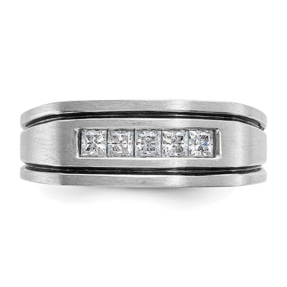 14k White Gold with Black Rhodium Men's Satin 1/2 carat Diamond Complete Ring