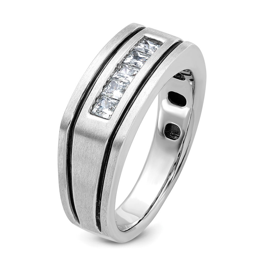 14k White Gold with Black Rhodium Men's Satin 1/2 carat Diamond Complete Ring
