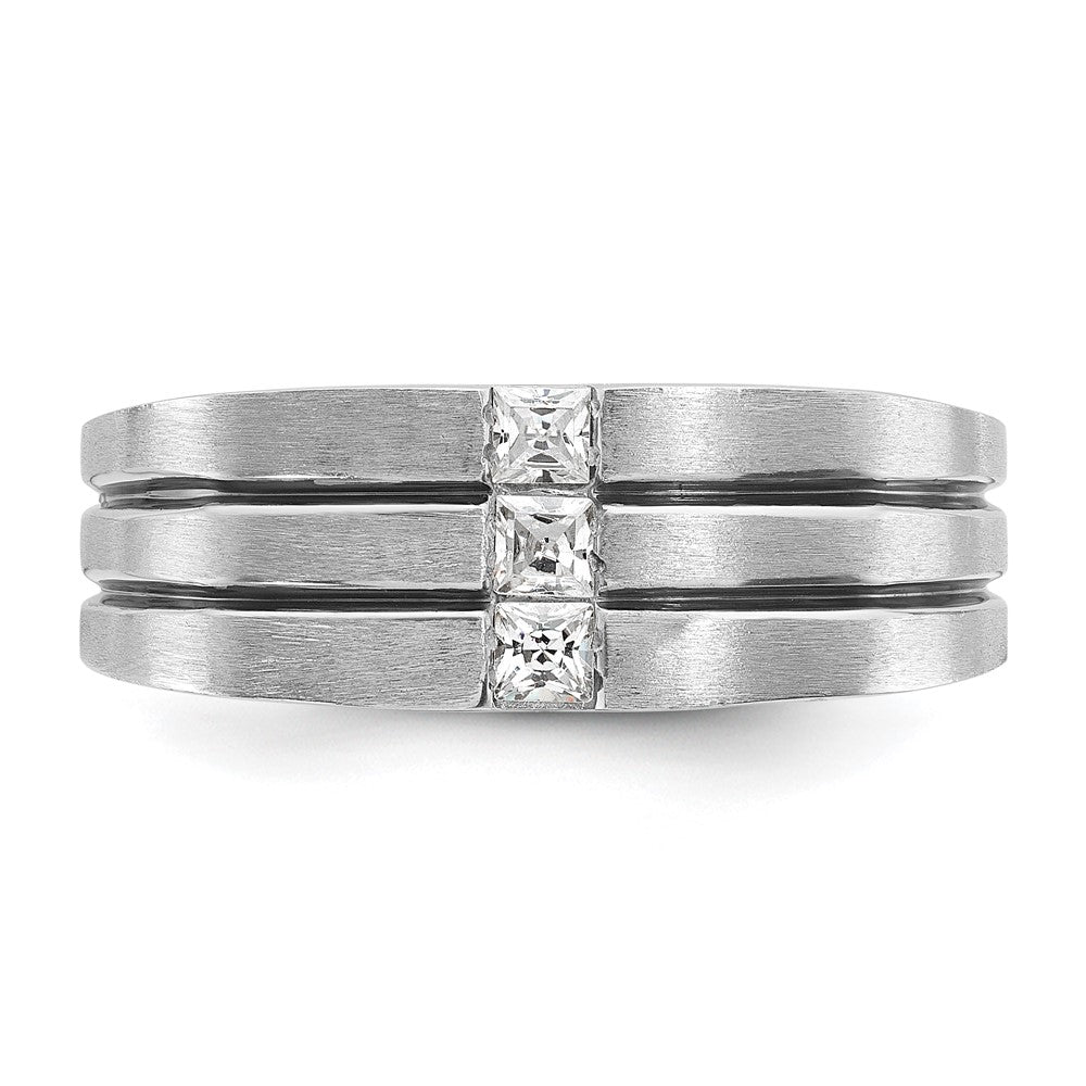 14k White Gold with Black Rhodium Men's Satin 1/3 carat Diamond Complete Ring