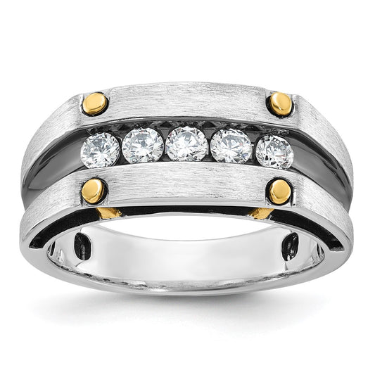 14k Two-tone Gold w/Black Rhodium Men's Satin 1/2 carat Diamond Complete Ring