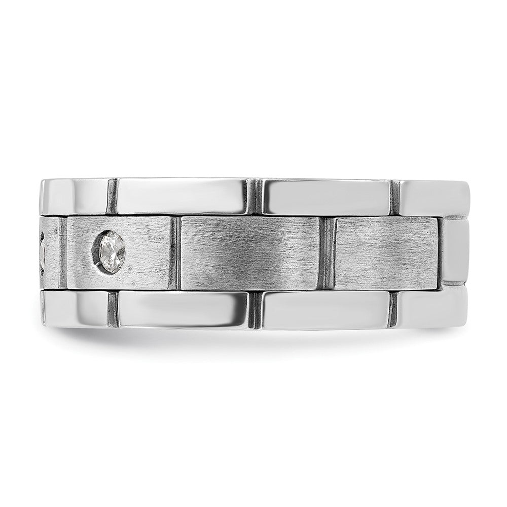 14k White Gold Men's Polished and Satin 1/6 carat Diamond Complete Ring