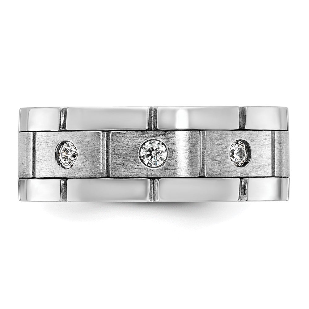 14k White Gold Men's Polished and Satin 1/6 carat Diamond Complete Ring