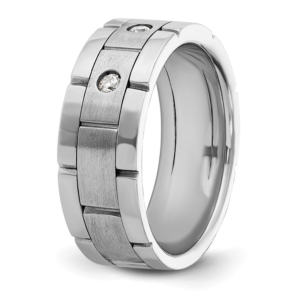 14k White Gold Men's Polished and Satin 1/6 carat Diamond Complete Ring