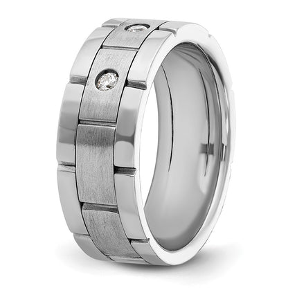 14k White Gold Men's Polished and Satin 1/6 carat Diamond Complete Ring
