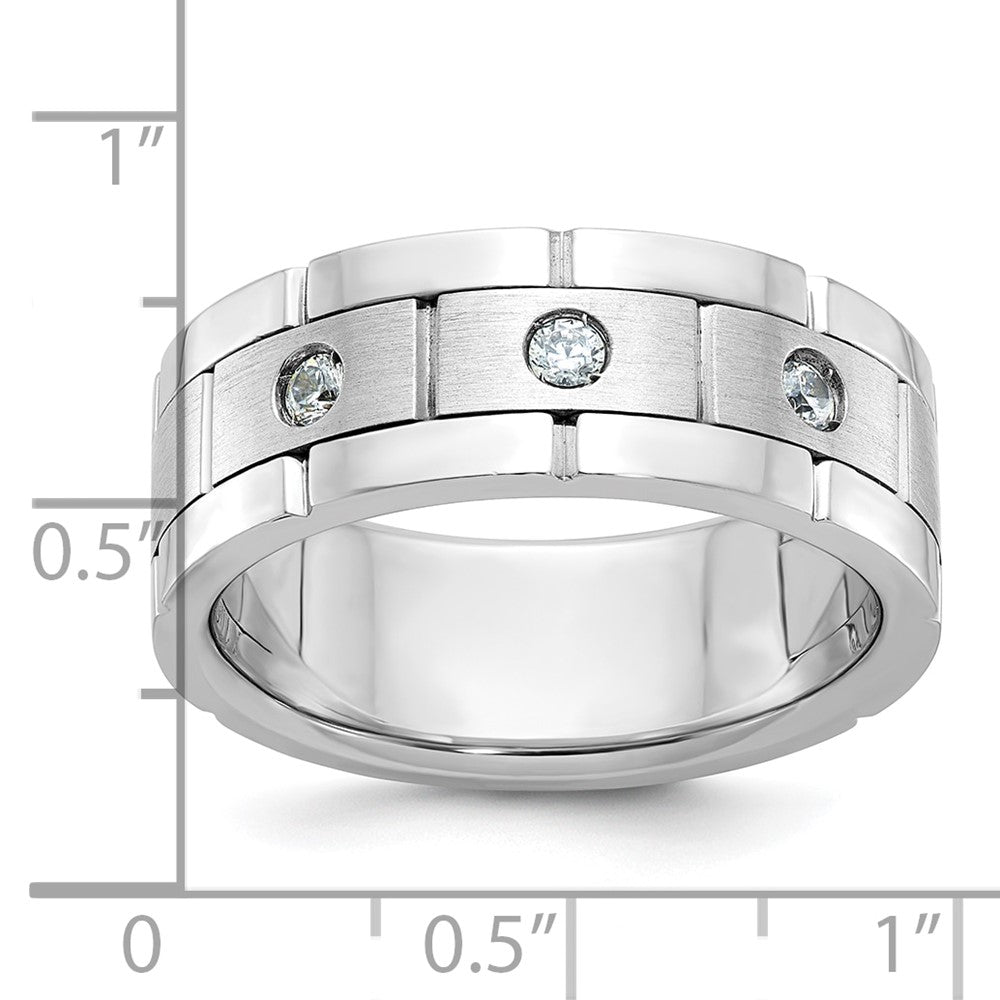 14k White Gold Men's Polished and Satin 1/6 carat Diamond Complete Ring