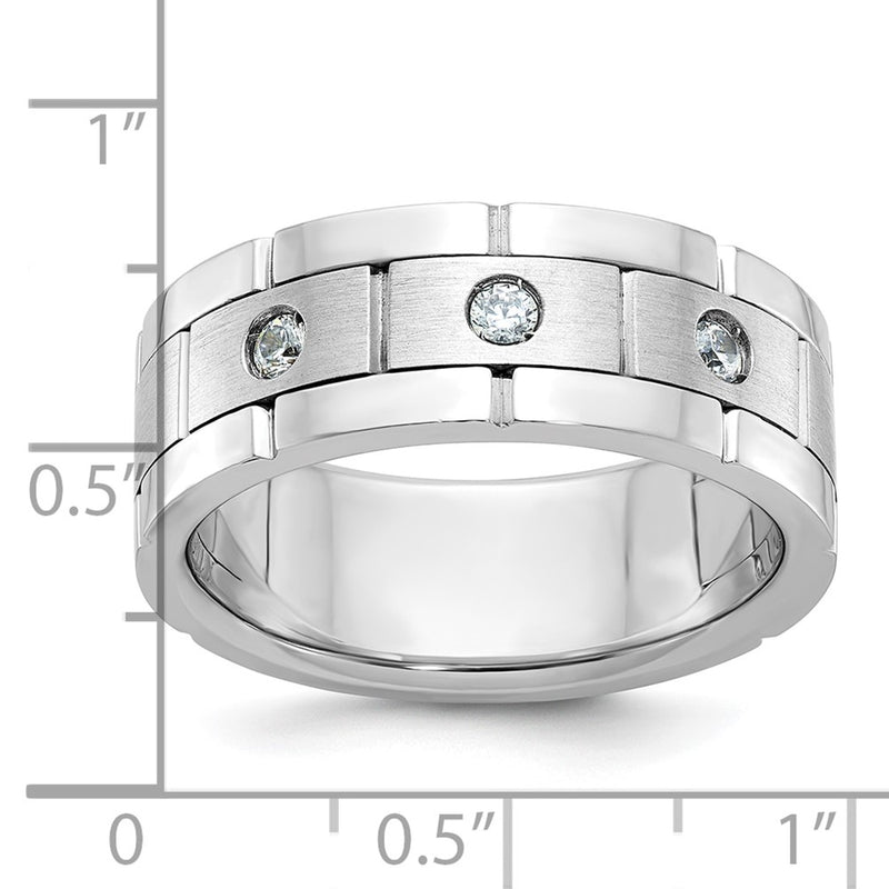 14k White Gold Men's Polished and Satin 1/6 carat Diamond Complete Ring