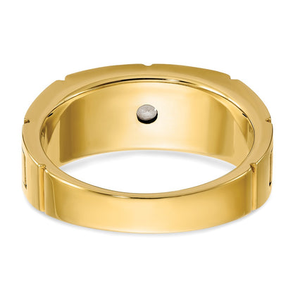 14k Two-tone Gold Men's Polished and Satin 1/10 carat Diamond Complete Ring