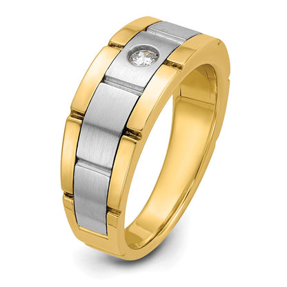 14k Two-tone Gold Men's Polished and Satin 1/10 carat Diamond Complete Ring