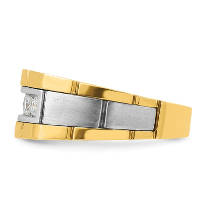14k Two-tone Gold Men's Polished and Satin 1/2 carat Diamond Complete Ring