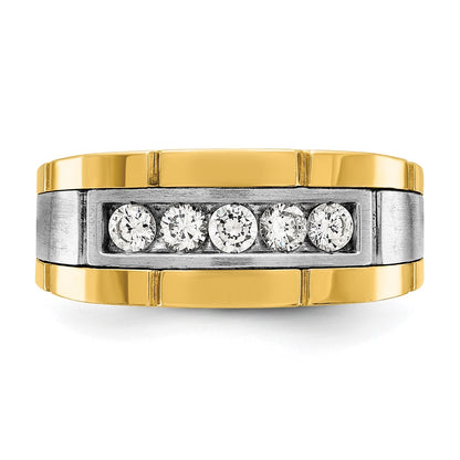 14k Two-tone Gold Men's Polished and Satin 1/2 carat Diamond Complete Ring