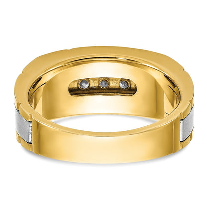 14k Two-tone Gold Men's Polished and Satin 1/2 carat Diamond Complete Ring