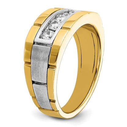 14k Two-tone Gold Men's Polished and Satin 1/2 carat Diamond Complete Ring
