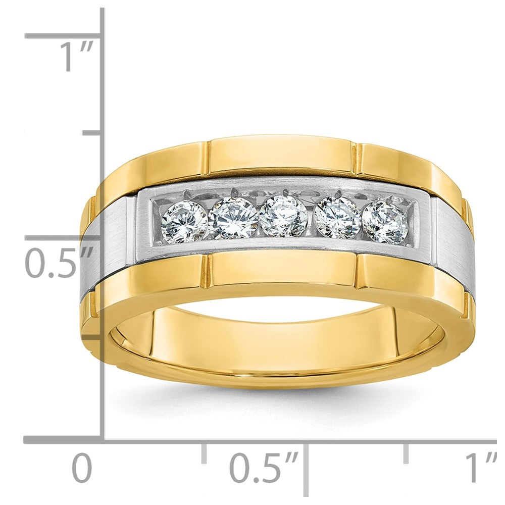14k Two-tone Gold Men's Polished and Satin 1/2 carat Diamond Complete Ring