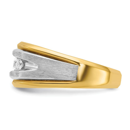 14k Two-tone Gold Men's Polished and Satin 1/2 carat Diamond Complete Ring