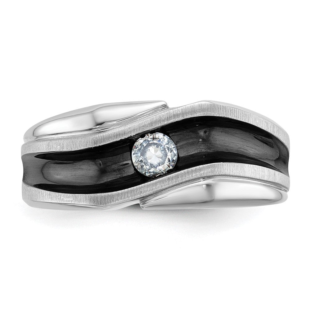 14k White Gold with Black Rhodium Men's Satin 1/5 carat Diamond Complete Ring