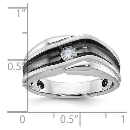 14k White Gold with Black Rhodium Men's Satin 1/5 carat Diamond Complete Ring
