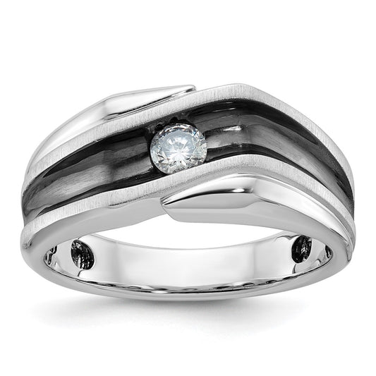 14k White Gold with Black Rhodium Men's Satin 1/5 carat Diamond Complete Ring