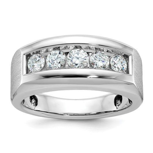 14k White Gold Men's Polished and Satin 1 carat Diamond Complete Ring