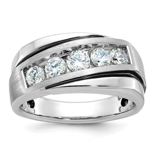 14k White Gold with Black Rhodium Men's Satin 1 carat Diamond Complete Ring