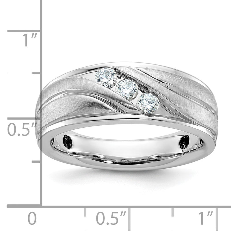 14k White Gold Men's Polished and Satin 1/3 carat Diamond Complete Ring