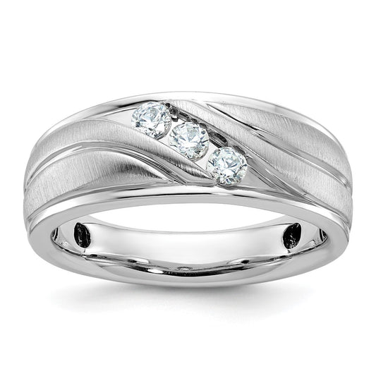 14k White Gold Men's Polished and Satin 1/3 carat Diamond Complete Ring