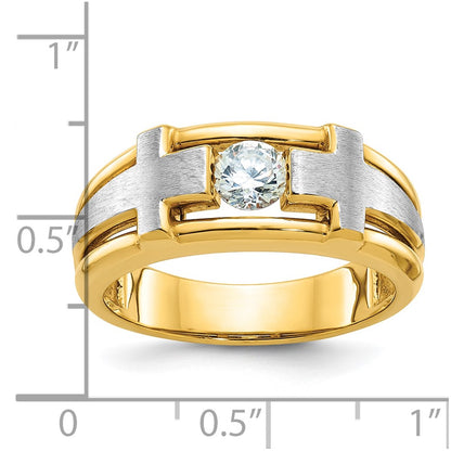 14k Two-tone Gold Men's Cross Satin 1/2 carat Diamond Complete Ring