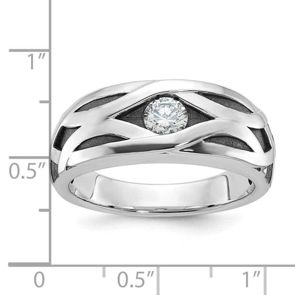 14k White Gold with Black Rhodium Men's Satin 3/8 carat Diamond Complete Ring